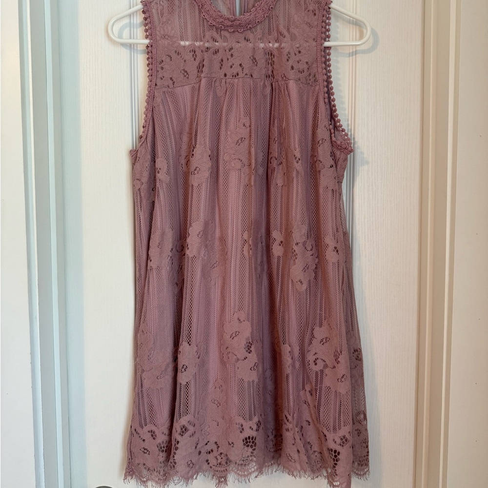 Paper Tee Dusty Pink Lace Tunic/Mini Dress